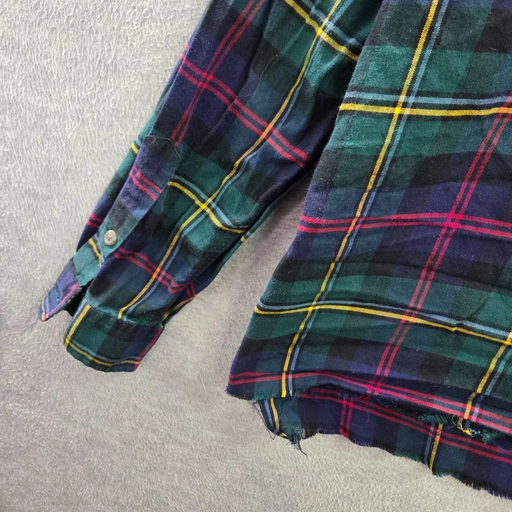 VINTAGE Polo Ralph Lauren Men Button Up Shirt XL Blue Plaid‎ Flannel Faux Suede